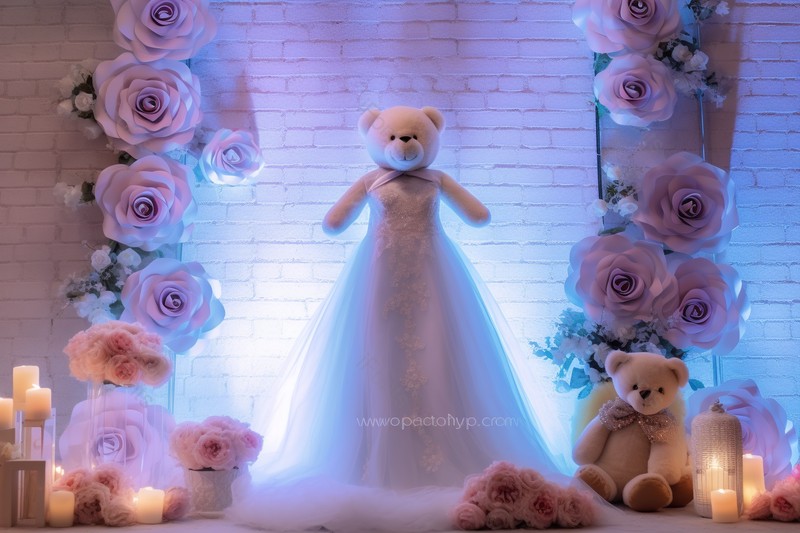 粉色玫瑰穿婚纱的卡通泰迪熊,高清,摄影图,摄影图片,图片大全,摄影图免费下载